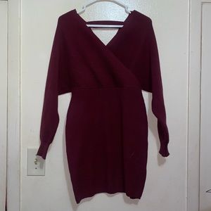 Burgundy sweater dress (knee length and curved shaping design)